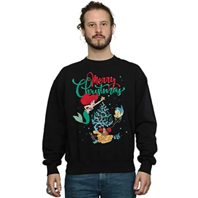 Image of Disney Men&#039;s Princess Ariel Merry Christmas Sweatshirt Black Large