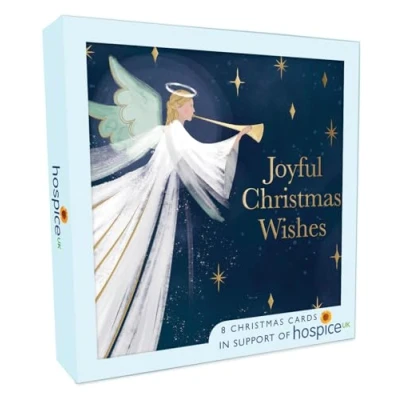 Image of Box of 8 Joyful Angel with Horn Hospice UK Charity Christmas Cards XSA009