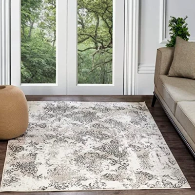 Image of Livabliss Harstad Vintage Rug Area Rugs for Living Room 120x170 cm, Bedroom Scandi Neutral Rug, Traditional Patterned Boho Style, Natural Easy Care Pile Large White, Beige and Grey