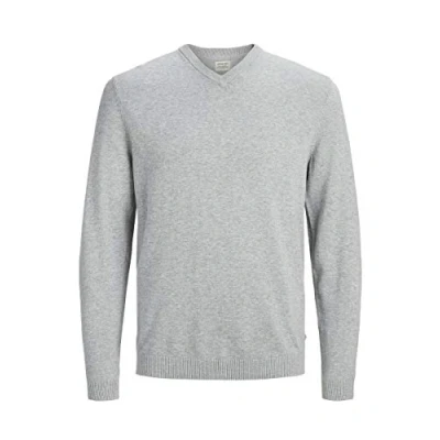 Image of JACK &amp; JONES Men&#039;s knitted V neck jumper, grey (light blend light blend), XXXL