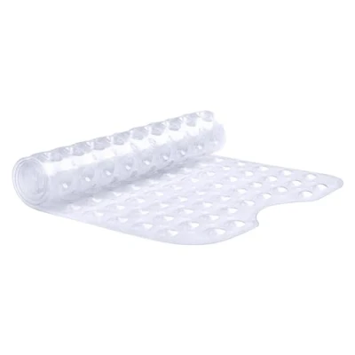 Image of VELVETIO Bathtub Mat Non Slip 100x40cm Extra Long Shower Mats Anti Mould, Bath with Suction Cups and Drain Holes, Machine Washable, Clear