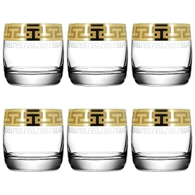 Image of Whiskey Glasses Set of 6 with Gold Rim for Men or Women, Dad, Granddad Gift Round Bottom Modern Design 250ml (Greek Style)