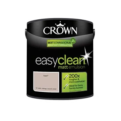 Image of 2.5L CROWN Easy Clean MATT Emulsion Multi Surface Paint That can be Used on Walls, Ceilings, Wood and Metal. Stain &amp; Scrub Resistant Formula Hare Y