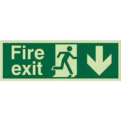 Image of Glow In The Dark Fire Exit Down Sign 300mm x 100mm Rigid Plastic