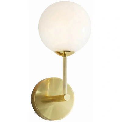 Image of Endon Otto Wall Satin Brushed Gold Effect Plate &amp; Gloss Opal Glass 1 Light Dimmable IP20 G9