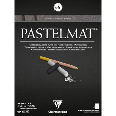Image of Clairefontaine Ref 96003C Pastelmat Pastel Card Pad No.6 (12 Sheets) 360gsm 18 x 24cm Anthracite Specially Formulated For Use With Pastels