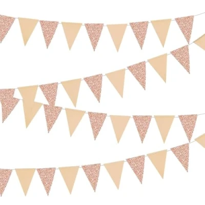 Image of 2 Pieces Triangular Pull Flags, Party Decoration Supplies, Scene Setting Banners, Glitter Flag Decorations, Romantic Decorations