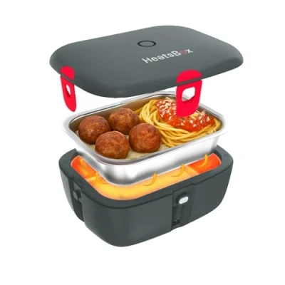 Image of Faitron HeatsBox Go Electric Lunch Box Food Warmer for Reheating Food, App Controlled Insulated Box, Built in Battery, Leakproof Stainless Steel Bowl (925 ml), 100 watts