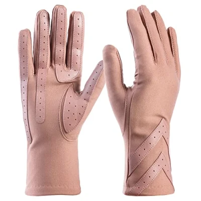 Image of isotoner Women&#039;s Spandex Touchscreen Cold Weather Gloves with Warm Fleece Lining and Chevron Details, Light Pink Smartdri, L x