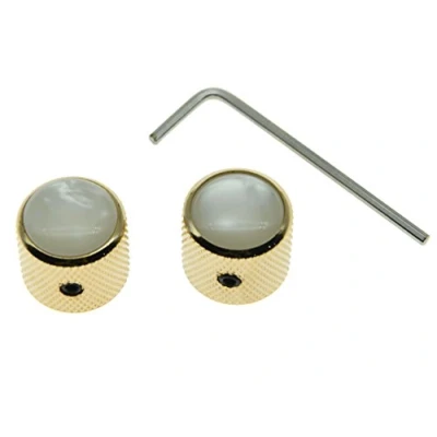 Image of KAISH Set of 2 Gold with White Pearl Cap Guitar Knobs Top Dome Bass Knob Screw for Tele/Telecaster