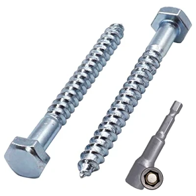 Image of (Pack of 10 pcs) DIN 571 Zinc Plated Steel Hexagon Wood Screws M6 x 60 mm, Coach Screws, Hex Screw, Lag Bolts, Head (10, mm)