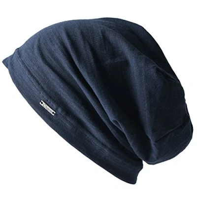 Image of CHARM Casualbox Mens Womens Beanie Hat Summer Cotton Thin Light Slouchy Unisex Sweat Navy(Size: One Size)