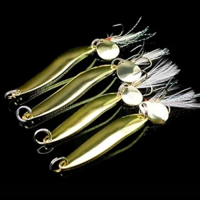 Image of OriGlam 4pcs Metal Jigs Fishing Lures, Sinking Spoons Sinker Spoon, Swimbait Jigging Lures Bait, Spinner Spoons, Hard Spoon for Pike, Salmon, Bass
