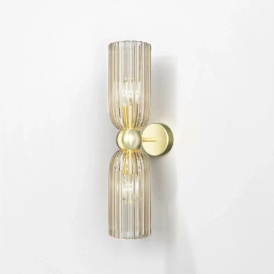 Image of Maytoni wall light Antic, 2 bulb, gold/amber, glass