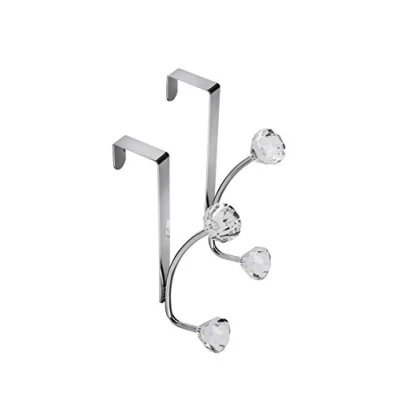 Image of Croydex Jewel Over Door Hook Pack of 2 Stylish Acrylic Design Coat Hooks for Door, Rust Resistant Hanger with 5 Year Guarantee, Easy to Install Hook, Holds up 2kg, Chrome Plated Steel