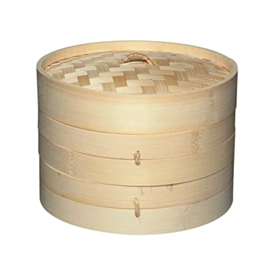 Image of World Of Flavours Oriental Two Tier Medium Bamboo Steamer and Lid