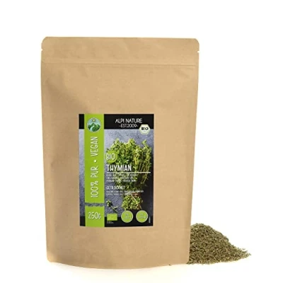 Image of Dried organic thyme (250g, 8.8oz), rubbed from controlled cultivation, 100% pure and natural for the preparation of spice mixtures tea