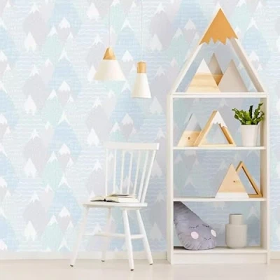 Image of SOPHIE LAURENCE Teal Over The Rainbow Mountains Wallpaper 10.05m Roll, Scandinavian Inspired Design, Washable, Wet Removable Easy Paste Paper Application