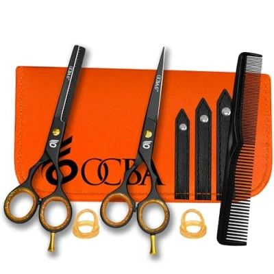 Image of OCBA Professional 6&quot; Hairdressing Scissor Sharp Hair Cutting Scissors for Barbers Hairdressers &amp; Stylists Beard Haircut Men Women (Classic Set)