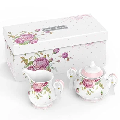 Image of London Boutique Large Teapot Milk Jug Sugar Bowl Afternoon Tea Set Teapots New Bone China Vintage Flora Gift Box 1300ml (Milk Bowl)