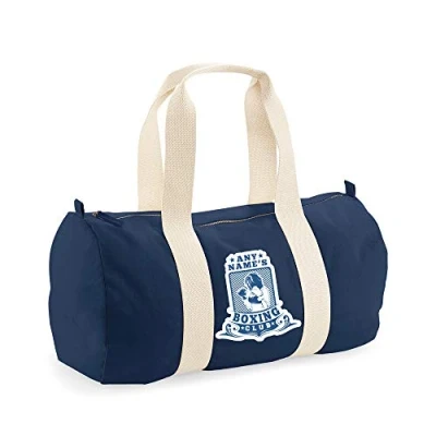Image of Personalised Boxing Club Any Name Athlete Fitness Lover Gym Birthday/Unisex Barrel Bag Holdall Zip Sports Duffle Bag. (French Navy)…