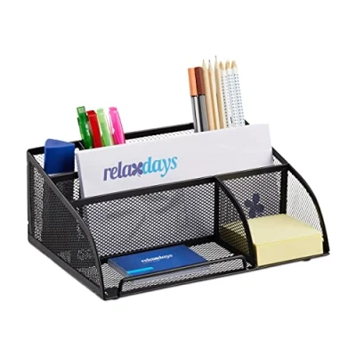 Image of Relaxdays Desk Organizer, Metal, Black, 18 x 25.5 10.5 cm
