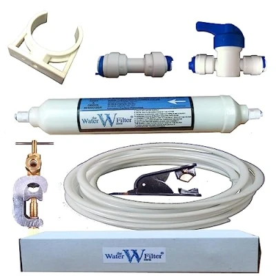 Image of American Fridge Freezer Water Filter and Plumbing Kit with Pipe Fittings fits Samsung LG Daewoo GE More