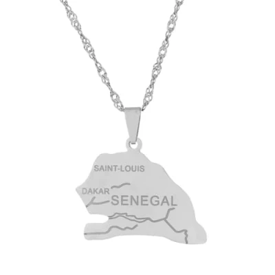 Image of Everyiod Senegal Map Pendant Necklace,Fashion Choker Necklace Jewelry, Of For Men Women Jewelry Gift,White,Long:50Cm