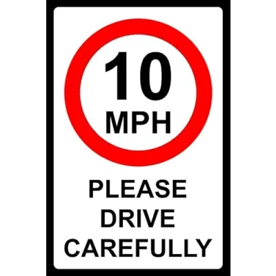 Image of 10mph Please Drive Carefully Safety Sign Self Adhesive Sticker (200mm x 150mm)