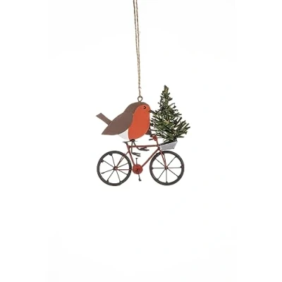 Image of Shoeless Joe Robin on Bike Christmas Tree Decoration