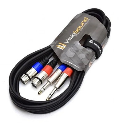Image of 2 x Female XLR to 6.35mm 1/4&quot; Stereo TRS Jack Balanced Twin Lead/Patch Cable 3m