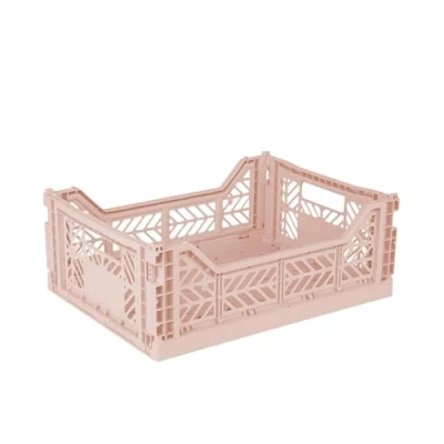 Image of Ay Kasa Folding Crate, Sturdy Box, Plastic, Stackable, Milk Tea, Midi (40 x 30 14 cm)