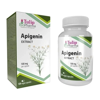 Image of Tulip BioPharma Apigenin 100mg 120 Capsules, 3rd Party Lab Tested, High Strength Supplement, Gluten and GMO Free