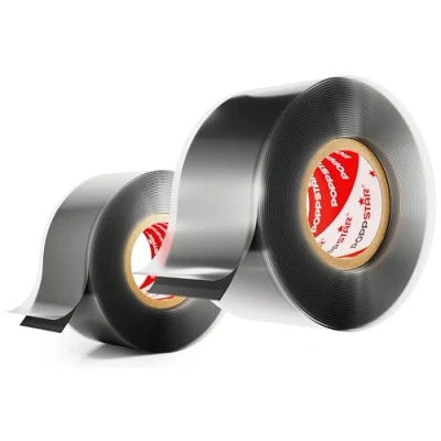 Image of POPPSTAR 2x 3m Self Fusing Silicone Band, Tape, Repair Electrical Tape and Sealing Strip (water tight, air tight), 25mm wide, black
