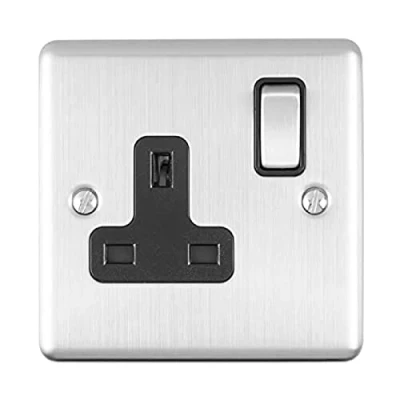Image of Enhance Decorative 1 Gang Socket Satin Stainless Finish With Black Trim