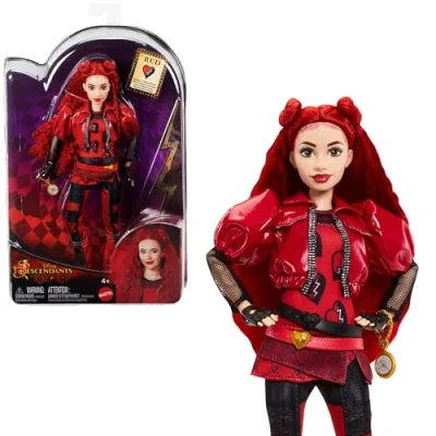 Image of Mattel Disney Descendants: The Rise of Red Fashion Doll &amp; Accessory Red, Daughter Queen Hearts with Movie Inspired Clothes Pocket Watch, HWT93