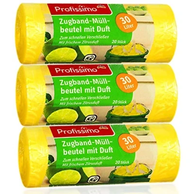 Image of Drawstring Bin Liners with Fresh Citrus Fragrance 30 Litres 20 Pieces Ideal for Office, Household and Bathroom, 3