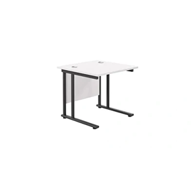 Image of Office Hippo Heavy Duty Rectangular Cantilever Desk, Home Table, Integrated Cable Ports, PC Desk For or Home, 5 Yr Wty Black Frame/White Top, 80cm x