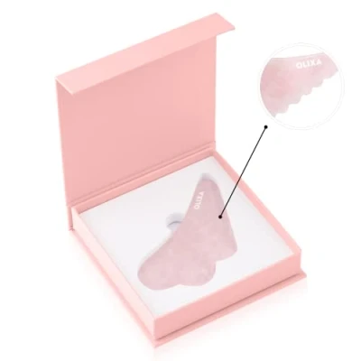 Image of Olixa Beauty Rose Quartz Gua Sha Facial Massage Tool Scraper Board Face Roller Unique Shape Skin Smoothing, Anti Ageing and Depuffing