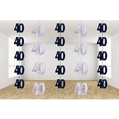 Image of SHATCHI Age Hanging String 13th 90th Glitz Anniversary Birthday Metallic Shiny Foil Banner Party Door Wall Decorations Pack of 6, Black and Silver, one