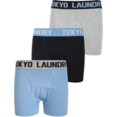 Image of Tokyo Laundry Boy&#039;s Henson (3 Pack) Boxer Shorts Set Blue/Navy/Grey 6 7 Years