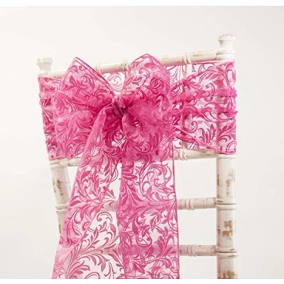 Image of Flock Organza Sashes Bows and Table Runners 9 Colours Wedding Chairs Venue Decor (Hot Pink Sash)