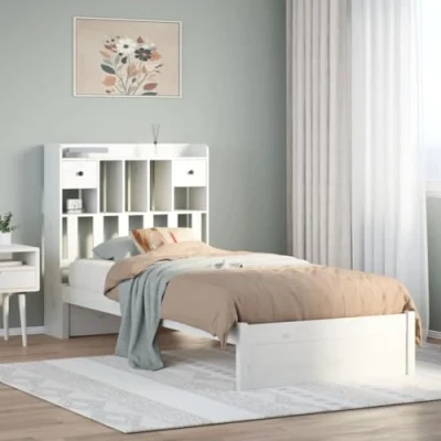 Image of vidaXL Bookcase Bed without Mattress White Small Single Solid Wood Pine