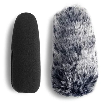 Image of YOUSHARES Videomic Pro+ Mic Furry Wind Shield &amp; Foam windscreen, Muff for Rode Camera Microphone (2 PACK)
