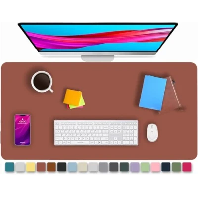 Image of KKTECH Leather Desk Pad, Non Slip, Mouse Premium Office Table Writing Mat for Laptop Writing, Waterproof (Rufous, 60 x 35)