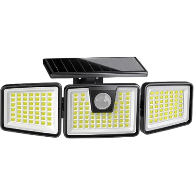 Image of KIBTOY 156LED Solar Security Lights, Outdoor Wall Light with Motion Sensor, 3 Adjustable Heads, 270 Wide Lighting Angle, IP65 Waterproof Flood Lights for Yard, Garage, Pathway