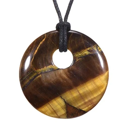 Image of Morella Women&#039;s Necklace 31.5 inch 80 cm gem Stone Donut Pendant Tiger Eye in a Velvet Bag