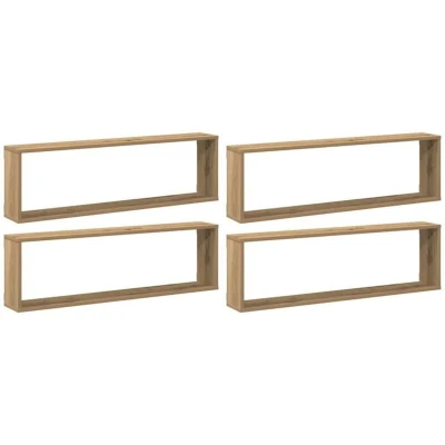 Image of vidaXL Wall Cube Shelves 4 pcs Artisan Oak 100x15x30 cm Engineered Wood, Floating Design, Ample Storage, Space Saving