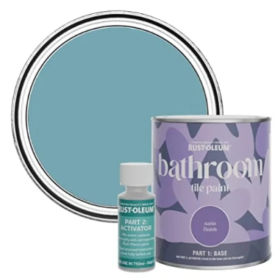 Image of Rust Oleum Blue Water Resistant Bathroom Tile Paint in Satin Finish Belgrave 750ml