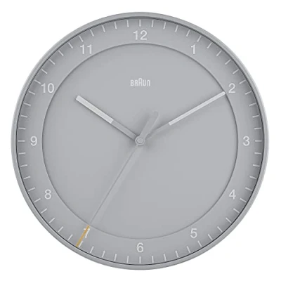 Image of Braun Classic Large Analogue Wall Clock with Silent Sweep Movement, Easy To Read, 30cm Diameter in Grey, model BC17G.
